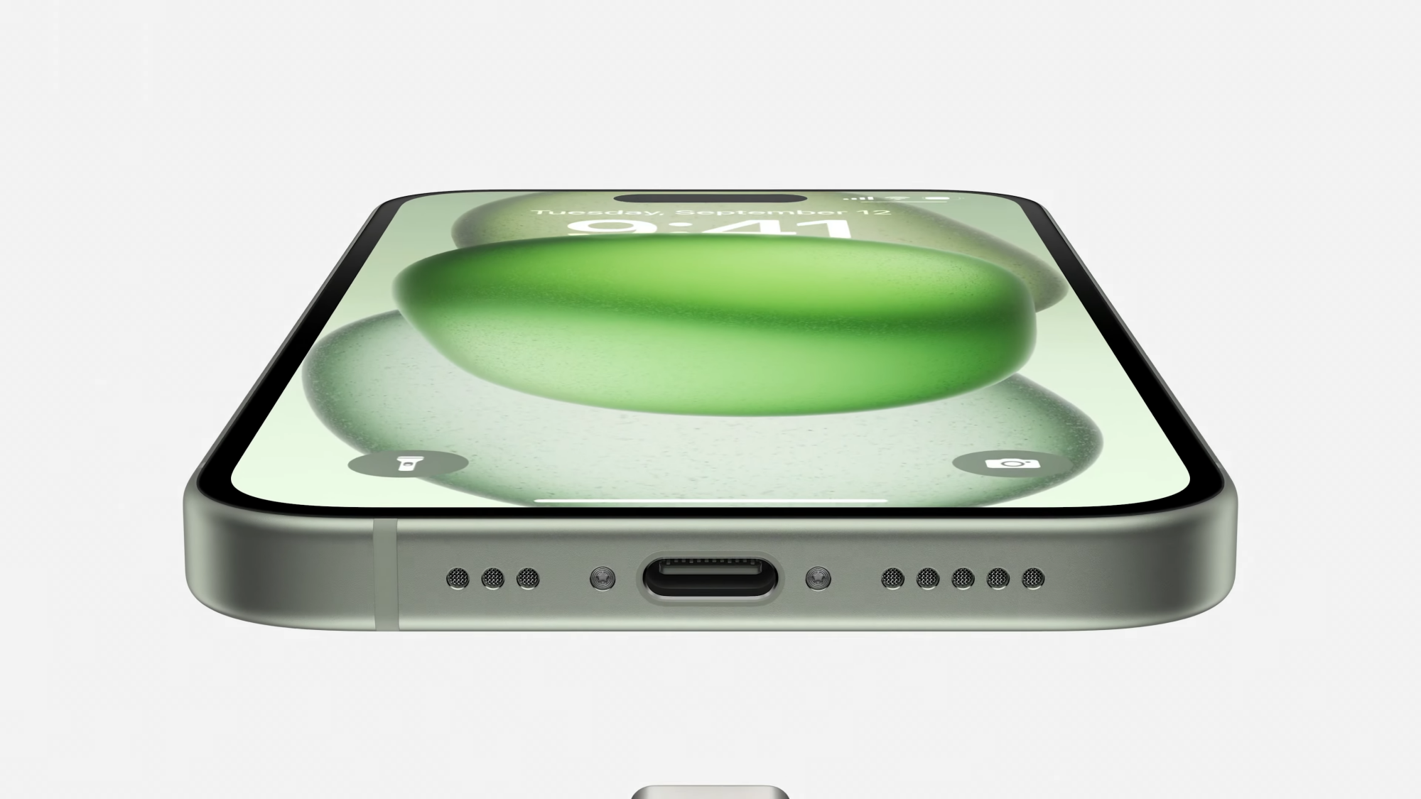 Green iPhone 15 with USB-C port